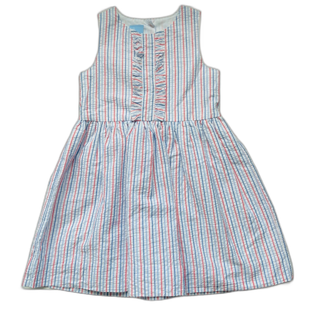Bella Bliss Multi-Color Seersucker Striped Ruffle Dress Size 5